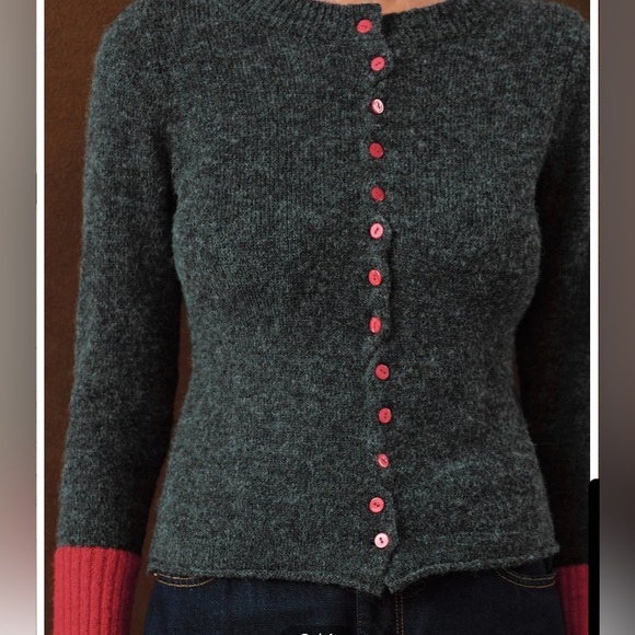 Contrast Cuff Wool-Blend Cardigan - Picture 3 of 7